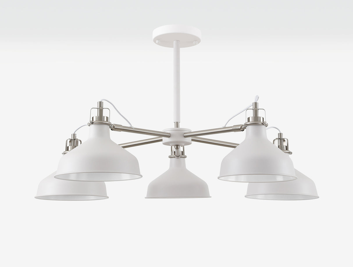 BEL1207 Belel Telescopic Pendant 5 Light in a Sand White/Satin Nickel/White Finish