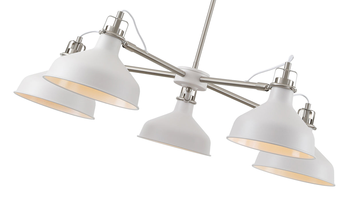 BEL1207 Belel Telescopic Pendant 5 Light in a Sand White/Satin Nickel/White Finish