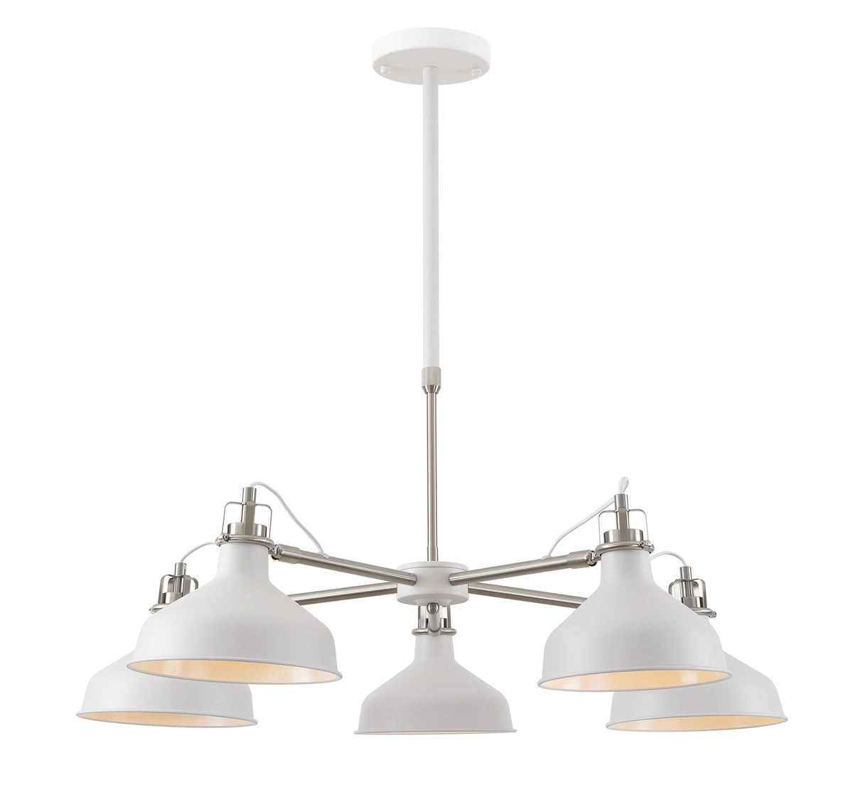 BEL1207 Belel Telescopic Pendant 5 Light in a Sand White/Satin Nickel/White Finish