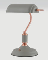 BEL2007 Belel 33.5cm Bankers Table Lamp 1 Light in a Sand Grey/Copper/White Finish