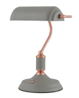 BEL2007 Belel 33.5cm Bankers Table Lamp 1 Light in a Sand Grey/Copper/White Finish