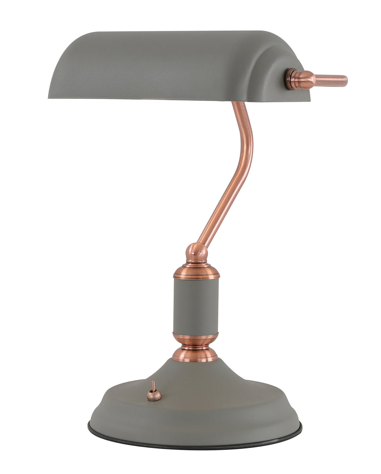 BEL2007 Belel 33.5cm Bankers Table Lamp 1 Light in a Sand Grey/Copper/White Finish