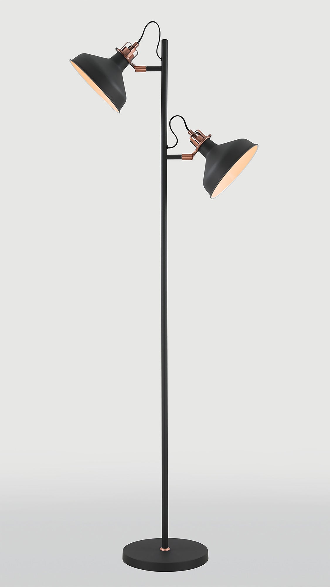 BEL2277 Belel 155cm Adjustable Floor Lamp 2 Light in a Graphite/Copper/White Finish