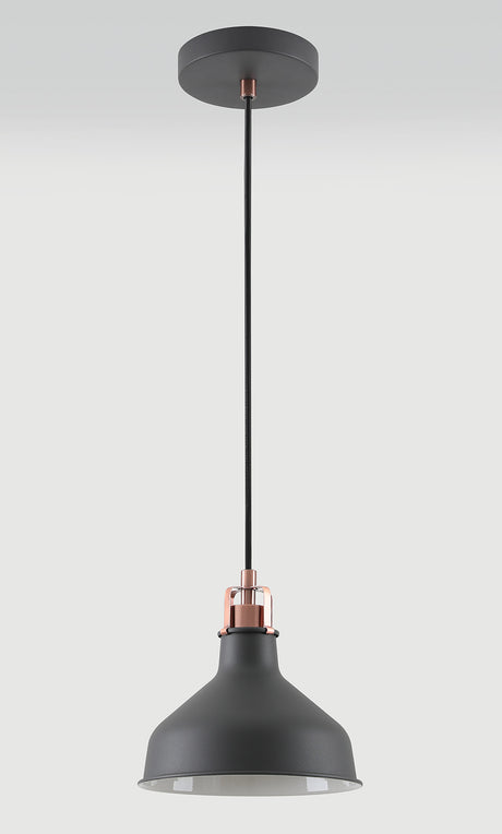 BEL3107 Belel Small Pendant 1 Light in a Graphite/Copper/White Finish