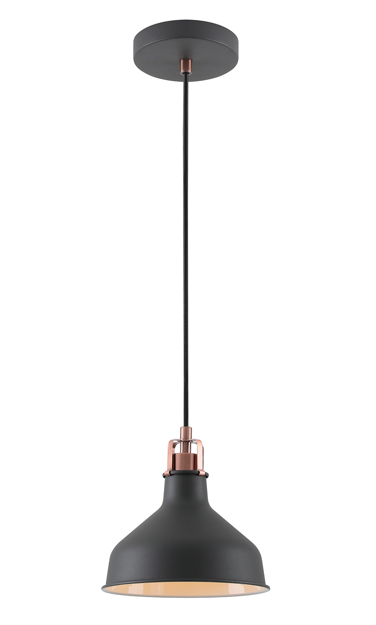 BEL3107 Belel Small Pendant 1 Light in a Graphite/Copper/White Finish