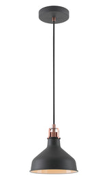 BEL3107 Belel Small Pendant 1 Light in a Graphite/Copper/White Finish