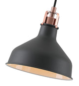 BEL3107 Belel Small Pendant 1 Light in a Graphite/Copper/White Finish