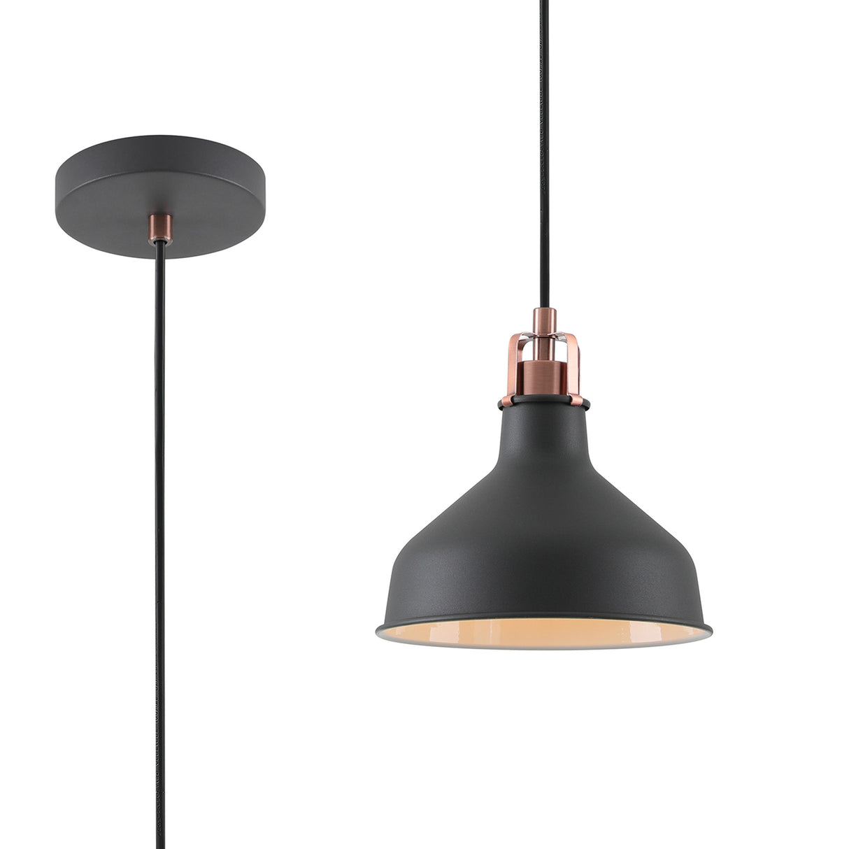 BEL3107 Belel Small Pendant 1 Light in a Graphite/Copper/White Finish