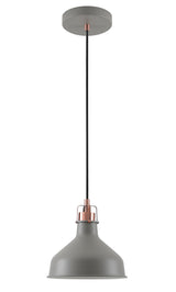 BEL4107 Belel Small Pendant 1 Light in a Sand Grey/Copper/White Finish