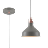 BEL4107 Belel Small Pendant 1 Light in a Sand Grey/Copper/White Finish