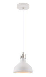 BEL5107 Belel Small Pendant 1 Light in a Sand White/Satin Nickel/White Finish