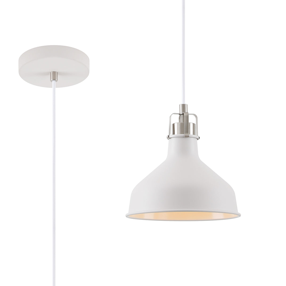 BEL5107 Belel Small Pendant 1 Light in a Sand White/Satin Nickel/White Finish