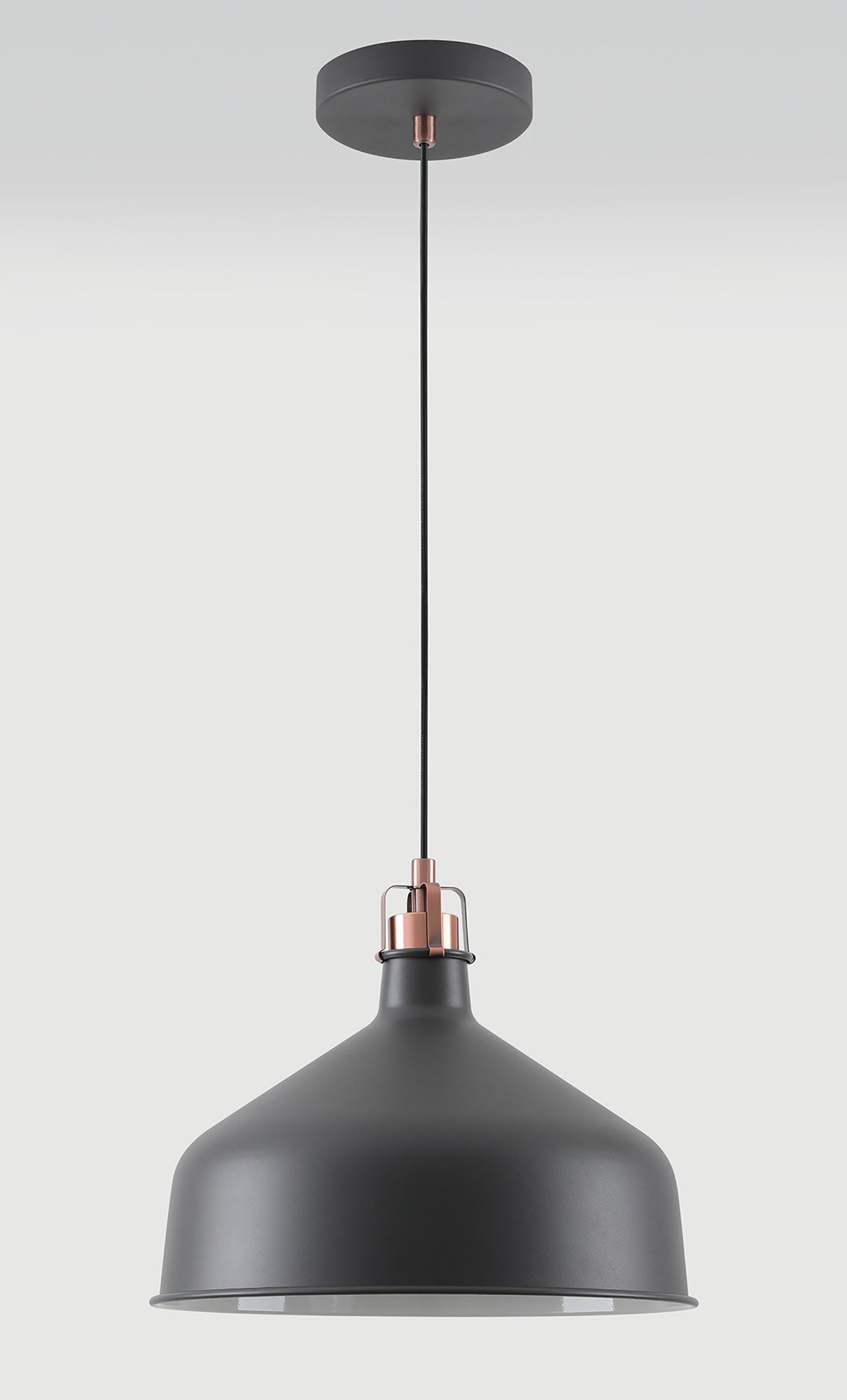 BEL6107 Belel Medium Pendant 1 Light in a Graphite/Copper/White Finish