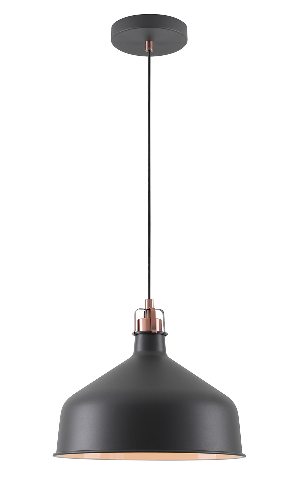 BEL6107 Belel Medium Pendant 1 Light in a Graphite/Copper/White Finish