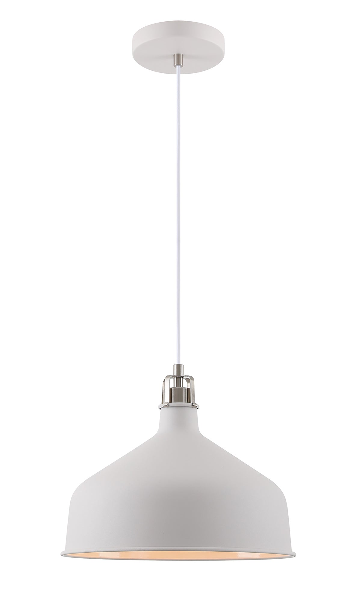 BEL8107 Belel Medium Pendant 1 Light in a Sand White/Satin Nickel/White Finish