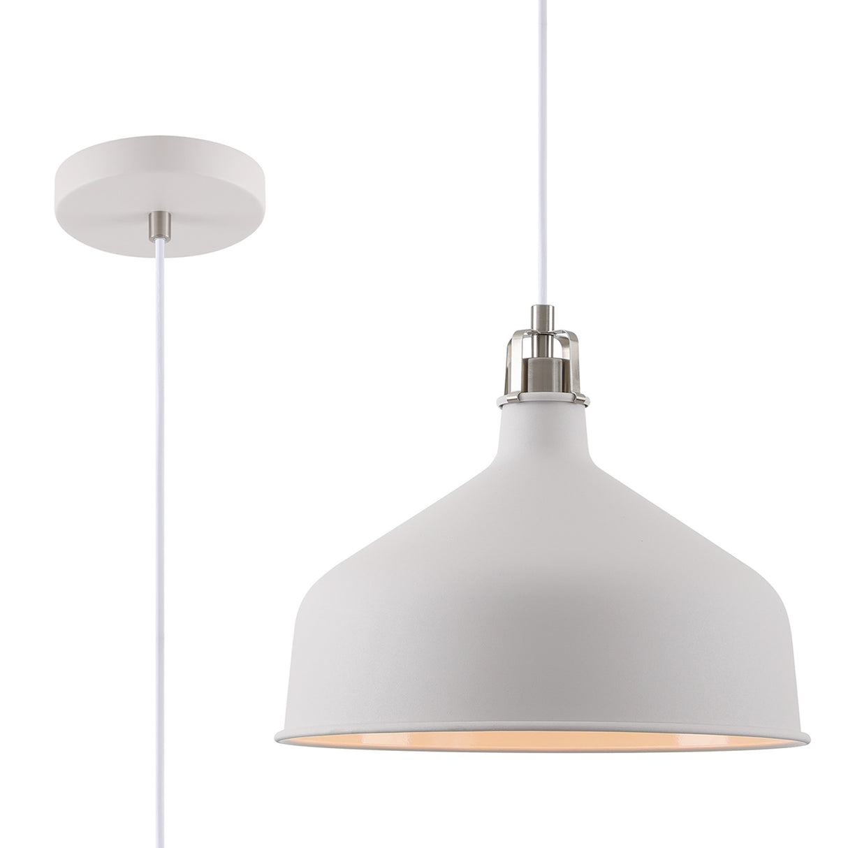 BEL8107 Belel Medium Pendant 1 Light in a Sand White/Satin Nickel/White Finish