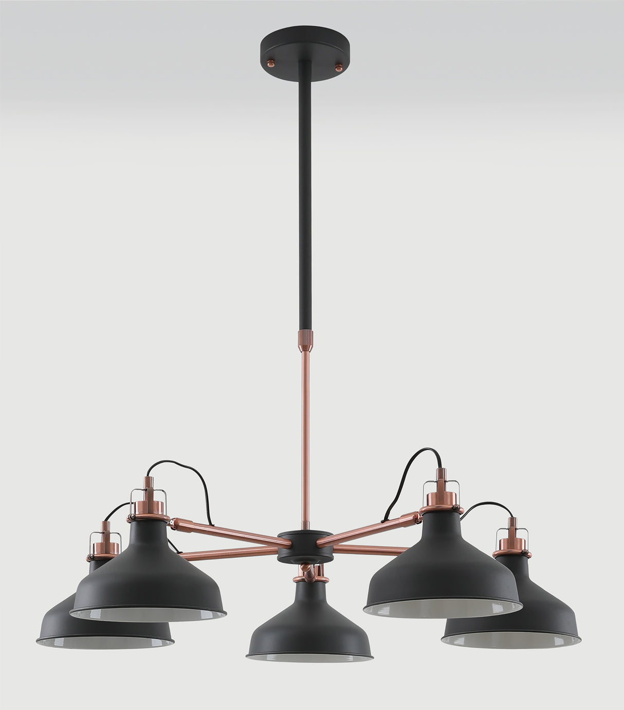 BEL8177 Belel Telescopic Pendant 5 Light in a Graphite/Copper/White Finish