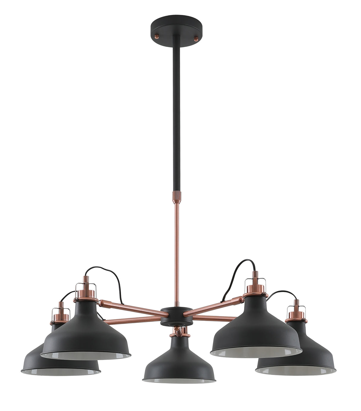 BEL8177 Belel Telescopic Pendant 5 Light in a Graphite/Copper/White Finish