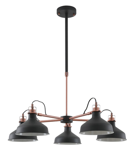 BEL8177 Belel Telescopic Pendant 5 Light in a Graphite/Copper/White Finish