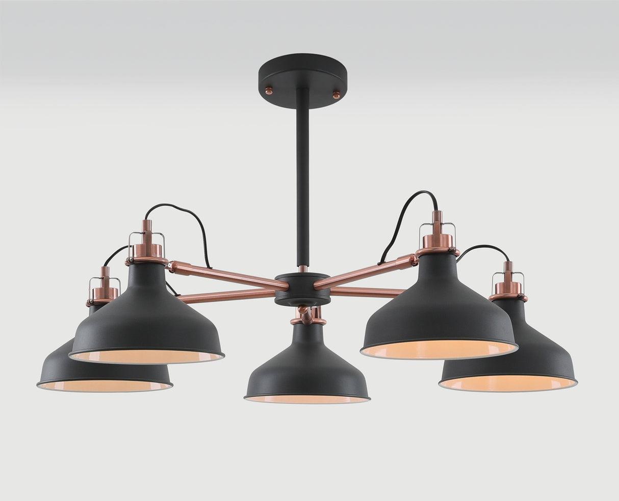 BEL8177 Belel Telescopic Pendant 5 Light in a Graphite/Copper/White Finish