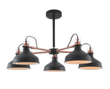 BEL8177 Belel Telescopic Pendant 5 Light in a Graphite/Copper/White Finish