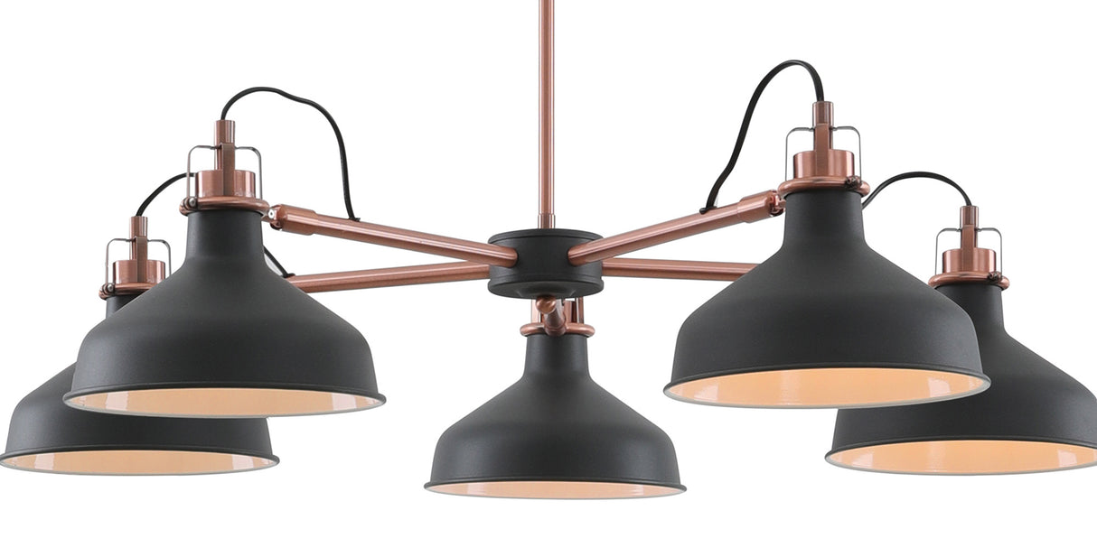 BEL8177 Belel Telescopic Pendant 5 Light in a Graphite/Copper/White Finish