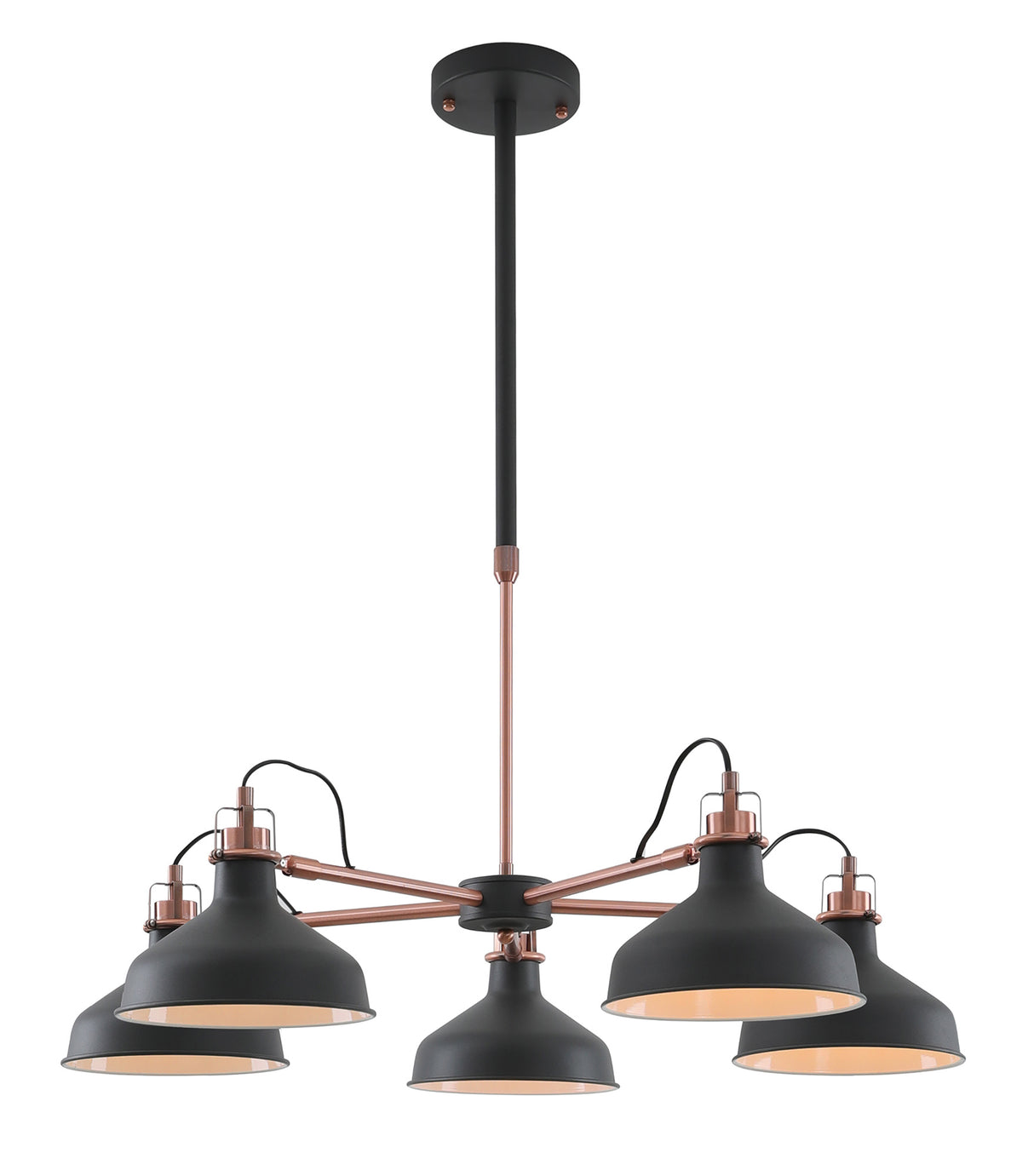 BEL8177 Belel Telescopic Pendant 5 Light in a Graphite/Copper/White Finish