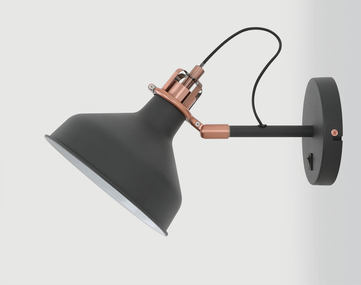 BEL9177 Belel Adjustable Wall Lamp 1 Light in a Graphite/Copper/White Finish