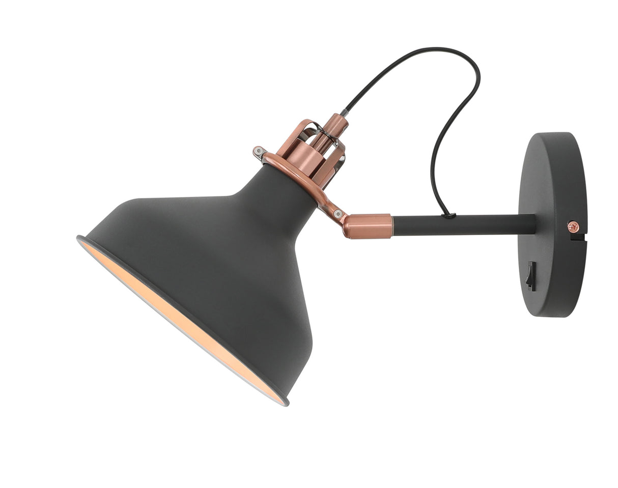 BEL9177 Belel Adjustable Wall Lamp 1 Light in a Graphite/Copper/White Finish