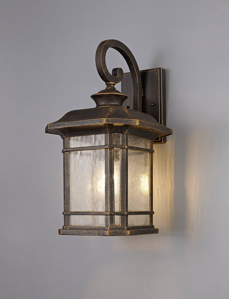 BIB0857 Bibha Large Wall Lamp 1 Light IP54 Indoor/Outdoor Use in a Brushed Black Gold/Seeded Clear Finish