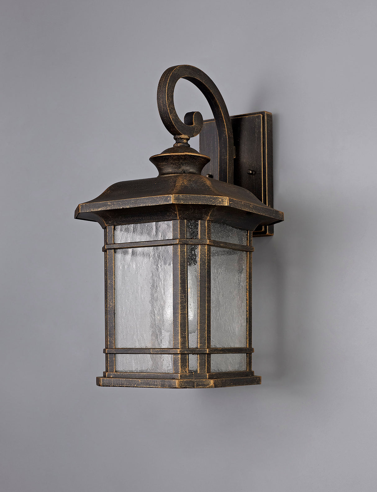 BIB0857 Bibha Large Wall Lamp 1 Light IP54 Indoor/Outdoor Use in a Brushed Black Gold/Seeded Clear Finish