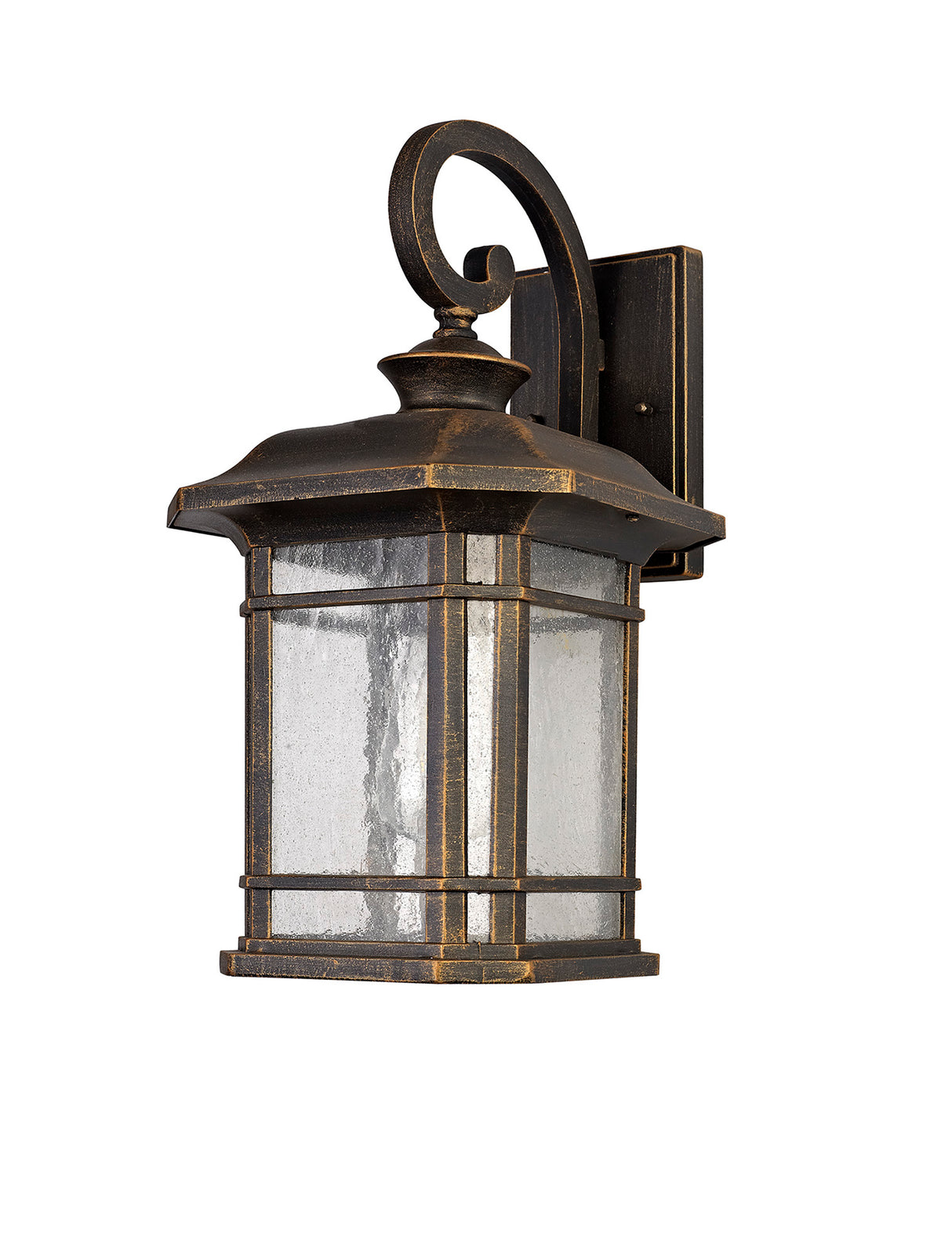 BIB0857 Bibha Large Wall Lamp 1 Light IP54 Indoor/Outdoor Use in a Brushed Black Gold/Seeded Clear Finish