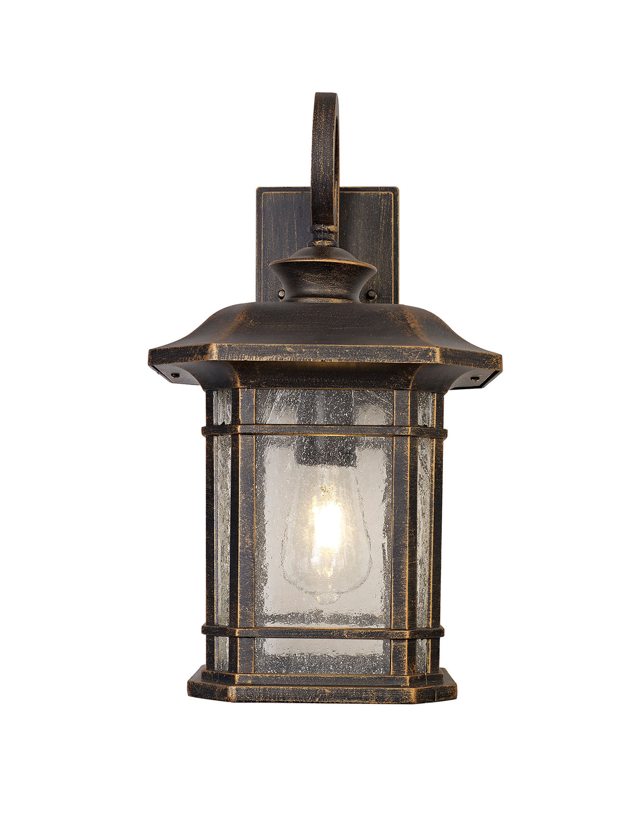 BIB0857 Bibha Large Wall Lamp 1 Light IP54 Indoor/Outdoor Use in a Brushed Black Gold/Seeded Clear Finish