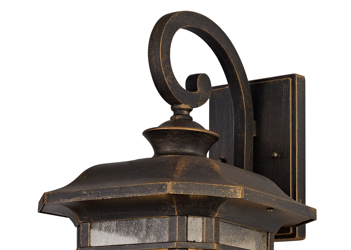 BIB0857 Bibha Large Wall Lamp 1 Light IP54 Indoor/Outdoor Use in a Brushed Black Gold/Seeded Clear Finish