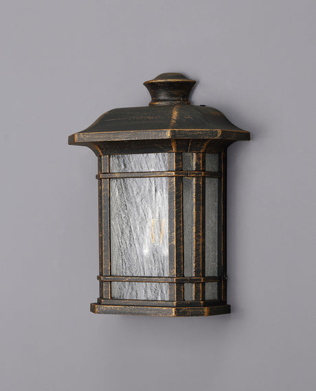 BIB1857 Bibha Half Wall Lamp 1 Light IP54 Indoor/Outdoor Use in a Brushed Black Gold/Seeded Clear Finish