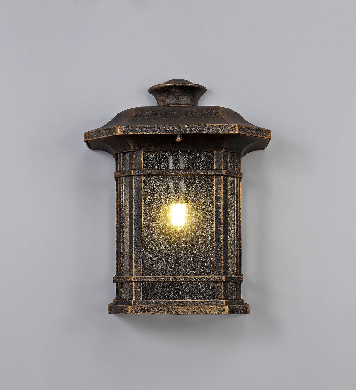 BIB1857 Bibha Half Wall Lamp 1 Light IP54 Indoor/Outdoor Use in a Brushed Black Gold/Seeded Clear Finish