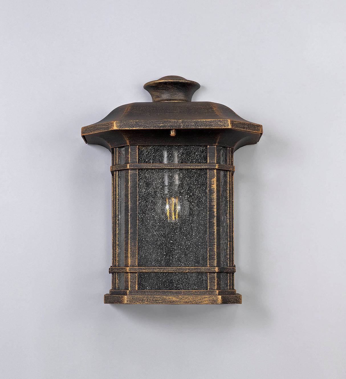 BIB1857 Bibha Half Wall Lamp 1 Light IP54 Indoor/Outdoor Use in a Brushed Black Gold/Seeded Clear Finish