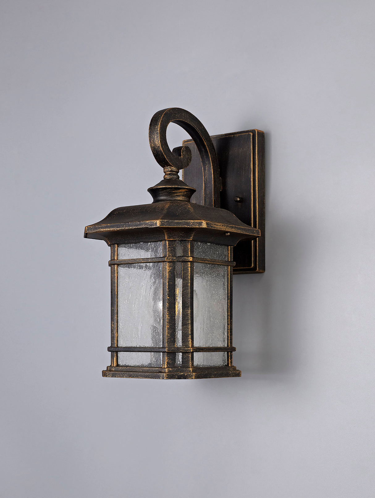 BIB9757 Bibha Small Wall Lamp 1 Light IP54 Indoor/Outdoor Use in a Brushed Black Gold/Seeded Clear Finish