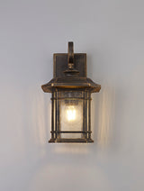 BIB9757 Bibha Small Wall Lamp 1 Light IP54 Indoor/Outdoor Use in a Brushed Black Gold/Seeded Clear Finish