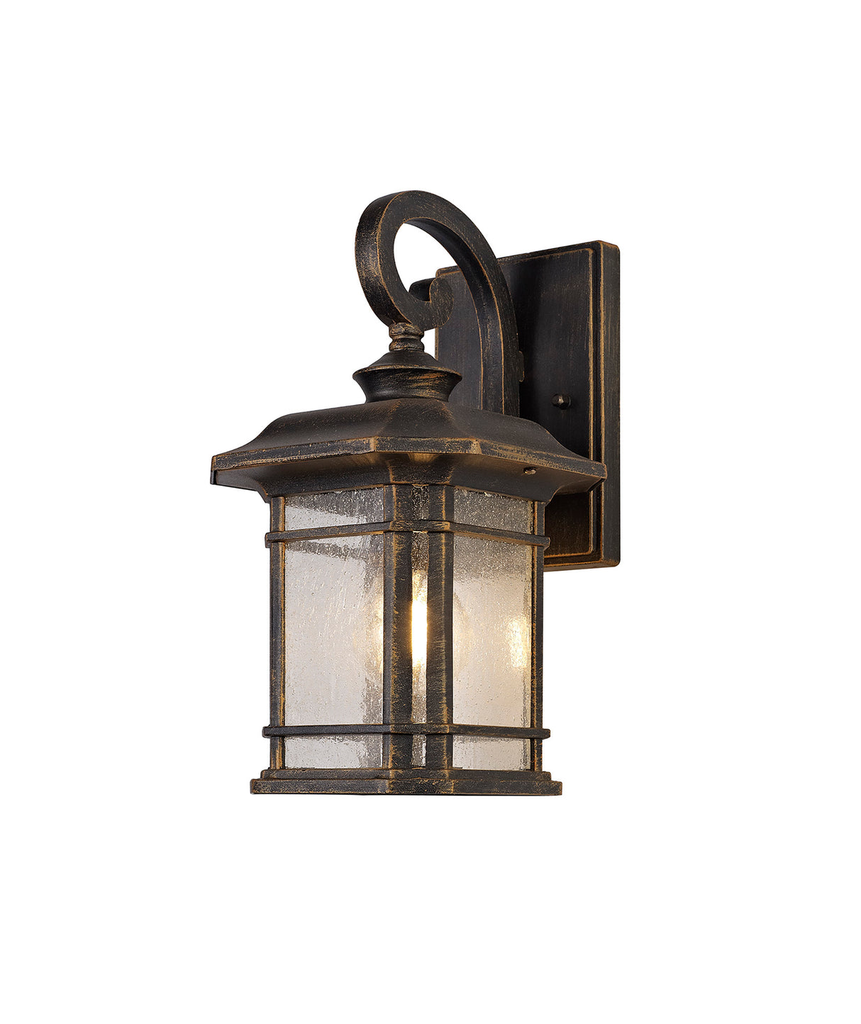 BIB9757 Bibha Small Wall Lamp 1 Light IP54 Indoor/Outdoor Use in a Brushed Black Gold/Seeded Clear Finish