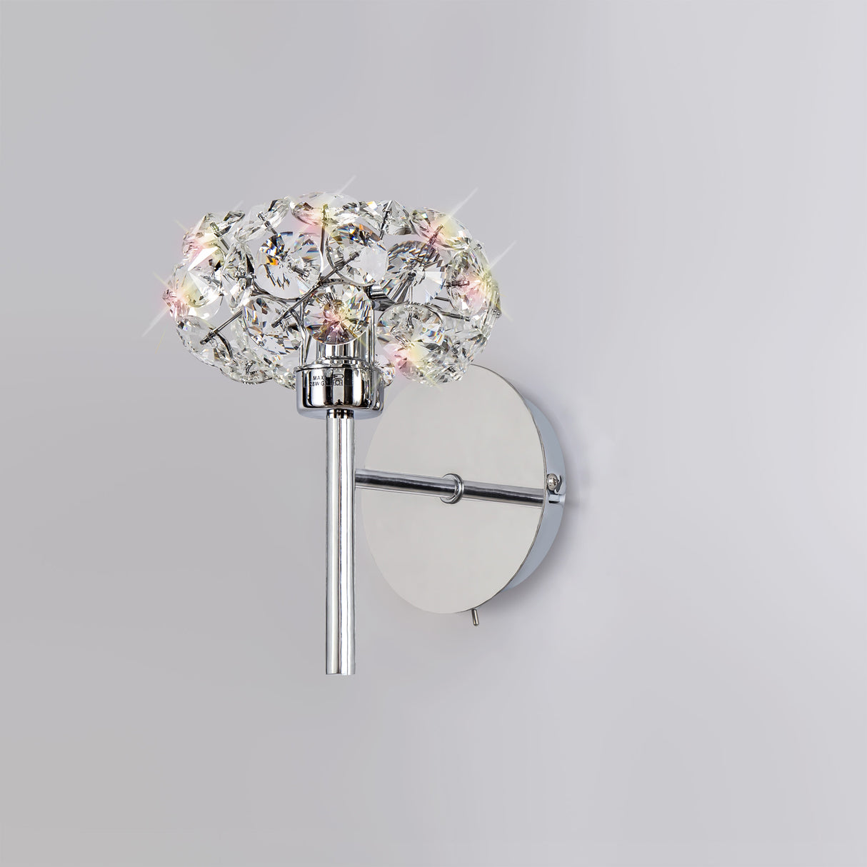 BOS1050 Bosona 1 Light Switched Wall Light in a Polished Chrome and Clear Crystal