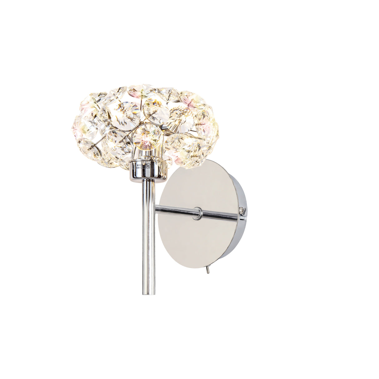 BOS1050 Bosona 1 Light Switched Wall Light in a Polished Chrome and Clear Crystal