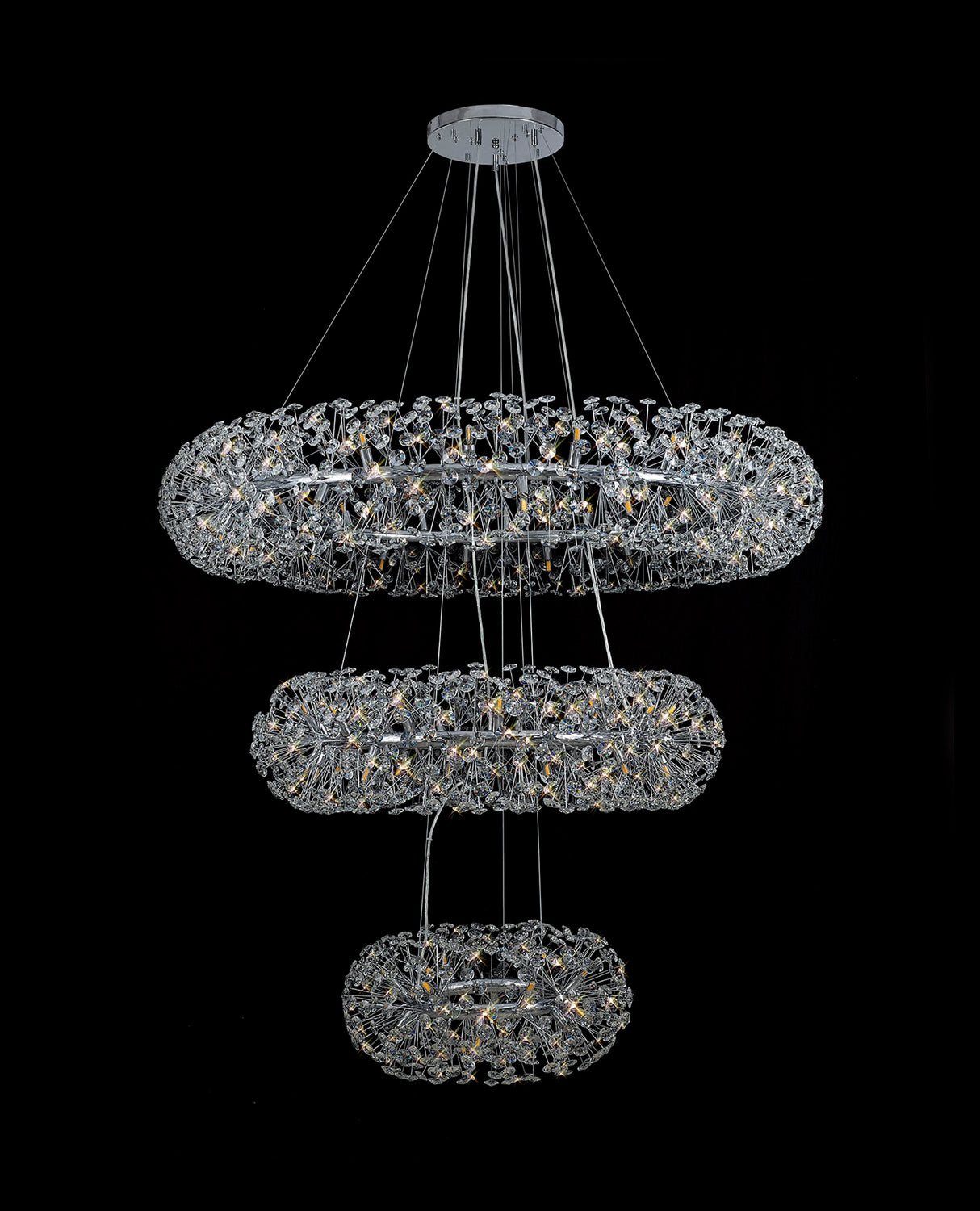 BOS3028 Bosona 74 Light 3 Tier Crystal Ceiling Pendant Polished Chrome