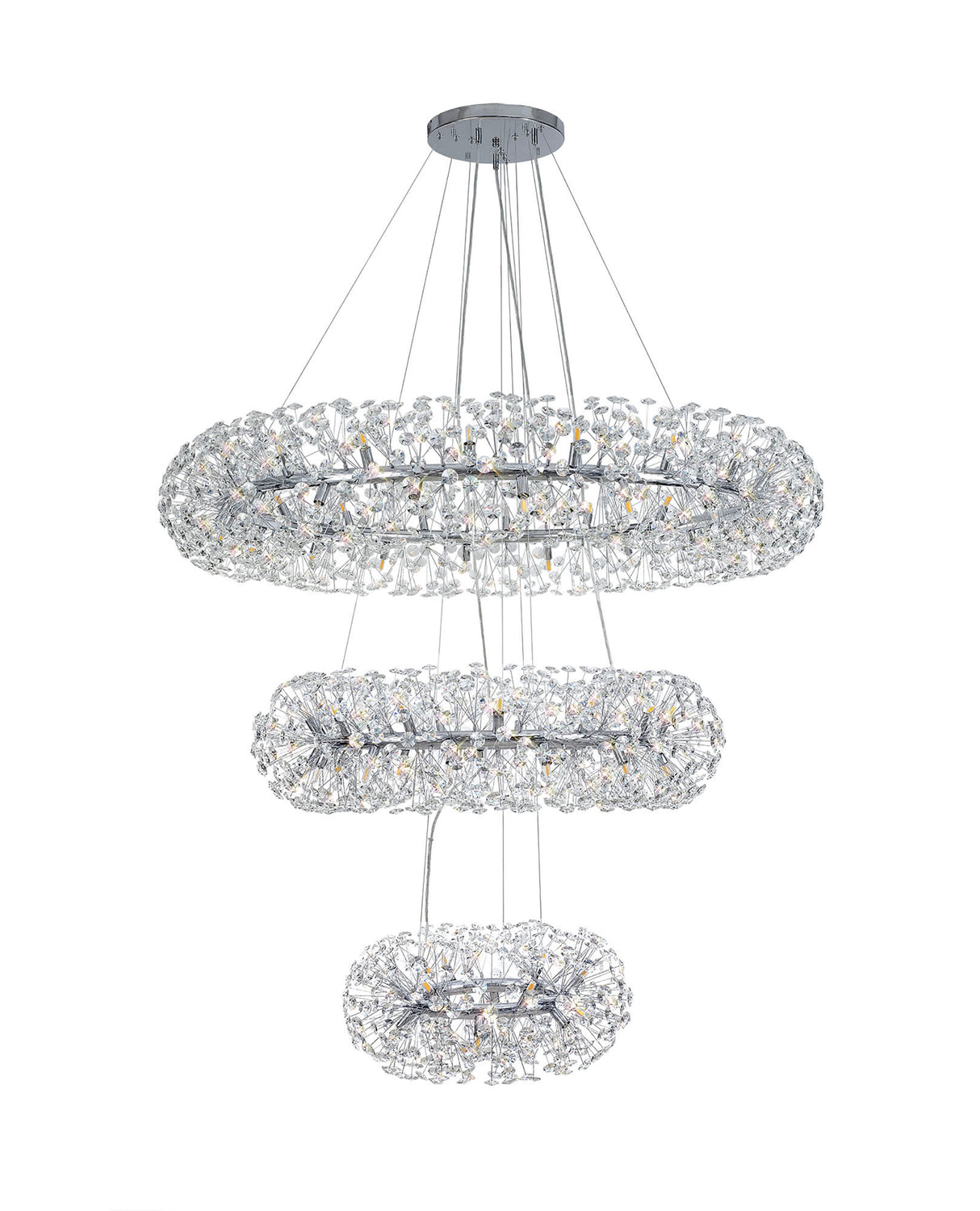 BOS3028 Bosona 74 Light 3 Tier Crystal Ceiling Pendant Polished Chrome