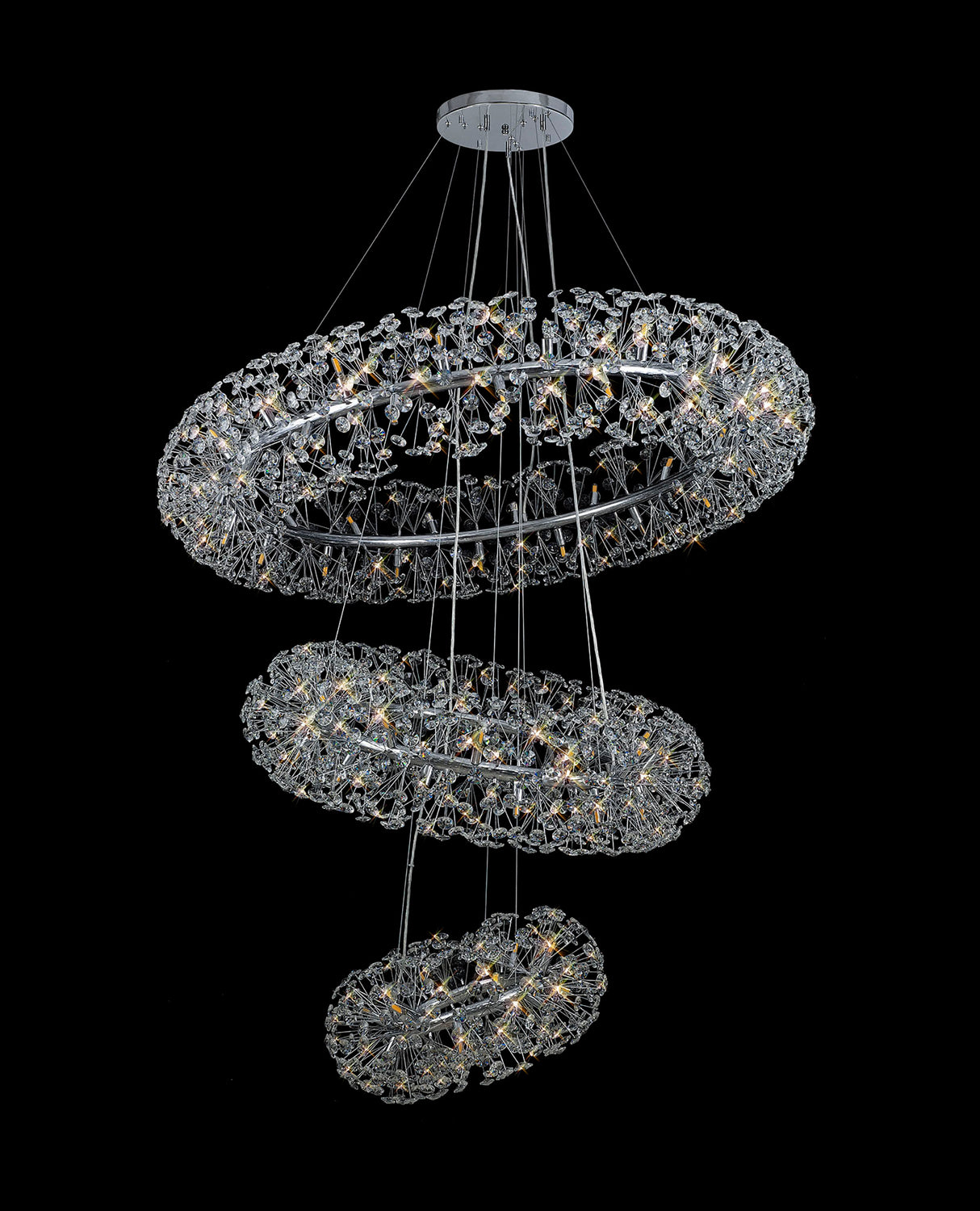 BOS3028 Bosona 74 Light 3 Tier Crystal Ceiling Pendant Polished Chrome