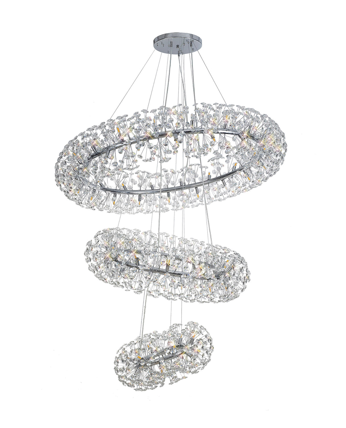 BOS3028 Bosona 74 Light 3 Tier Crystal Ceiling Pendant Polished Chrome