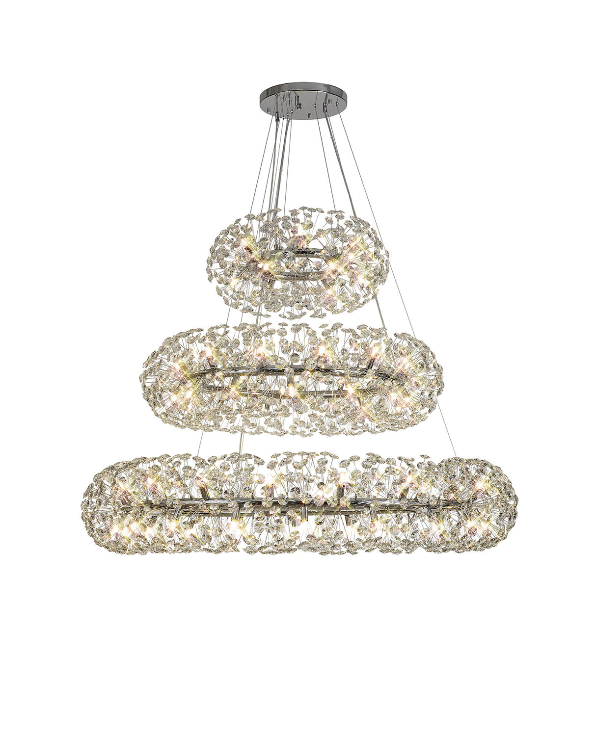 BOS3028 Bosona 74 Light 3 Tier Crystal Ceiling Pendant Polished Chrome