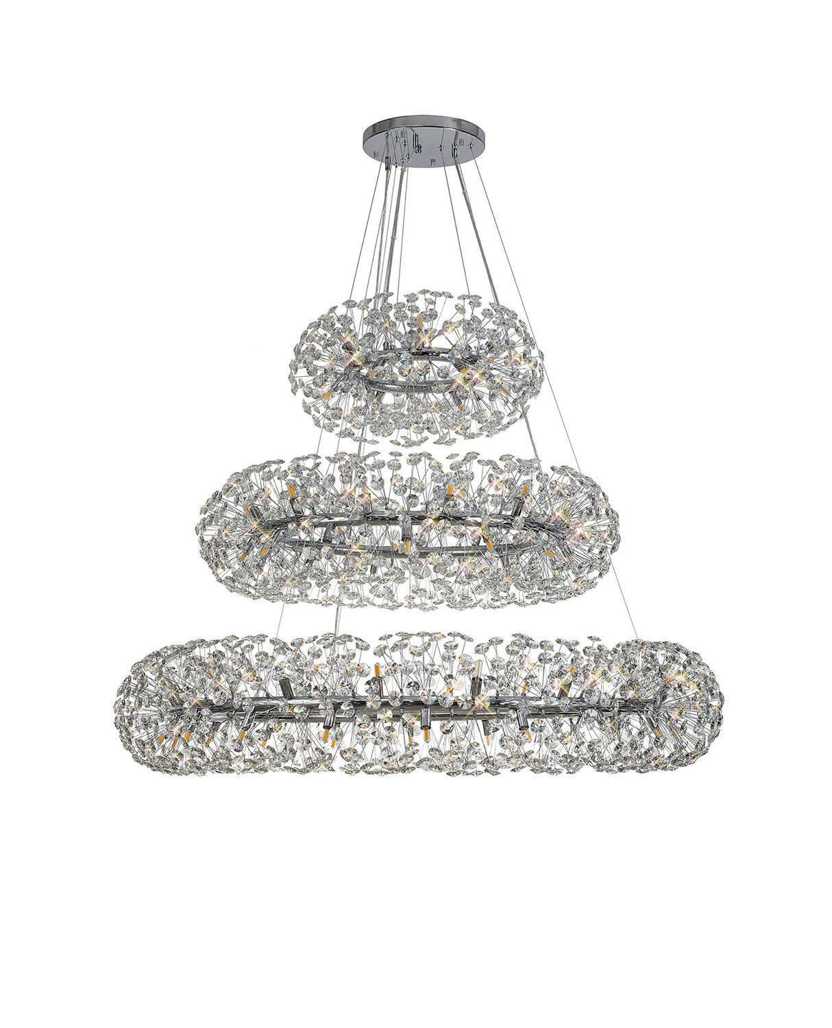 BOS3028 Bosona 74 Light 3 Tier Crystal Ceiling Pendant Polished Chrome