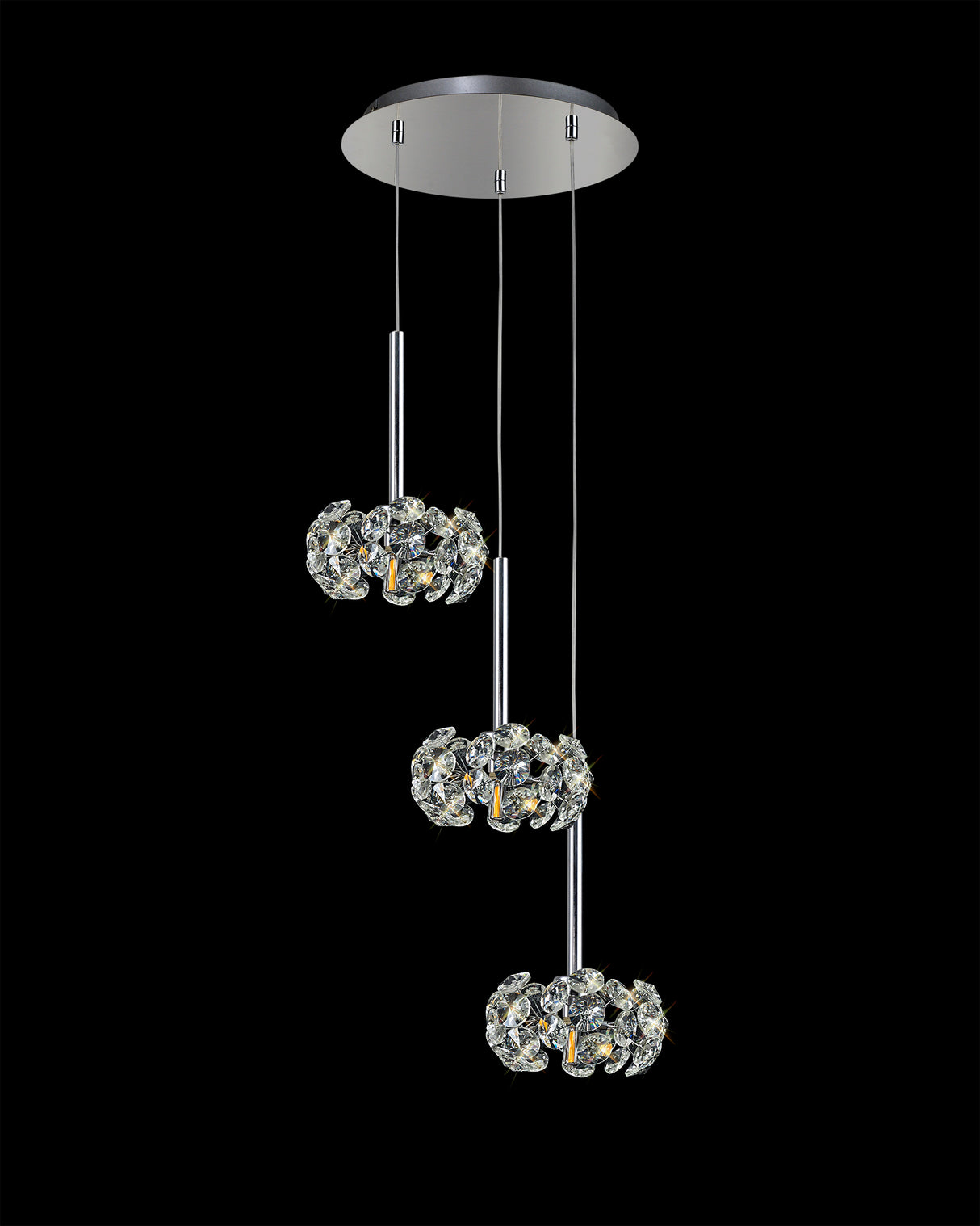 BOS4940 Bosona Pendant 3 Light In a Polished Chrome Finish and Clear Crystal