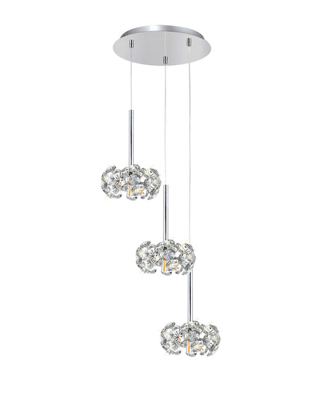 BOS4940 Bosona Pendant 3 Light In a Polished Chrome Finish and Clear Crystal